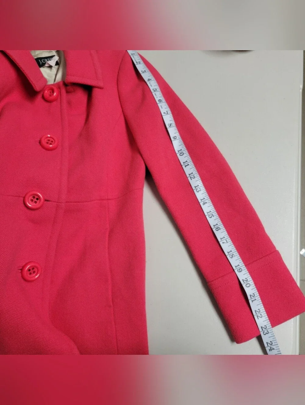 J.crew Women's Hot Pink Wool Coat With Large Buttons Pleated Back Size 4P. - Picture 8 of 8